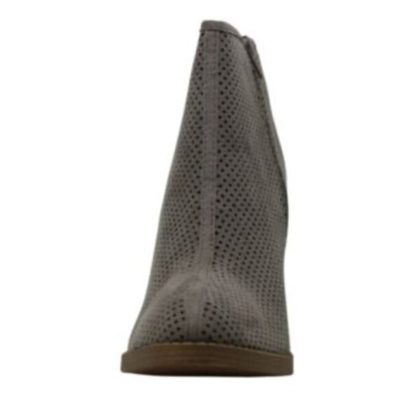 Soda Tarpon Faux Suede Mesh Perforated Chunky Heel Gray Taupe Ankle Boots - Picture 3 of 15